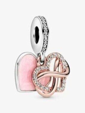 Pink and Rose Gold Heart Charm for Pandora Bracelets